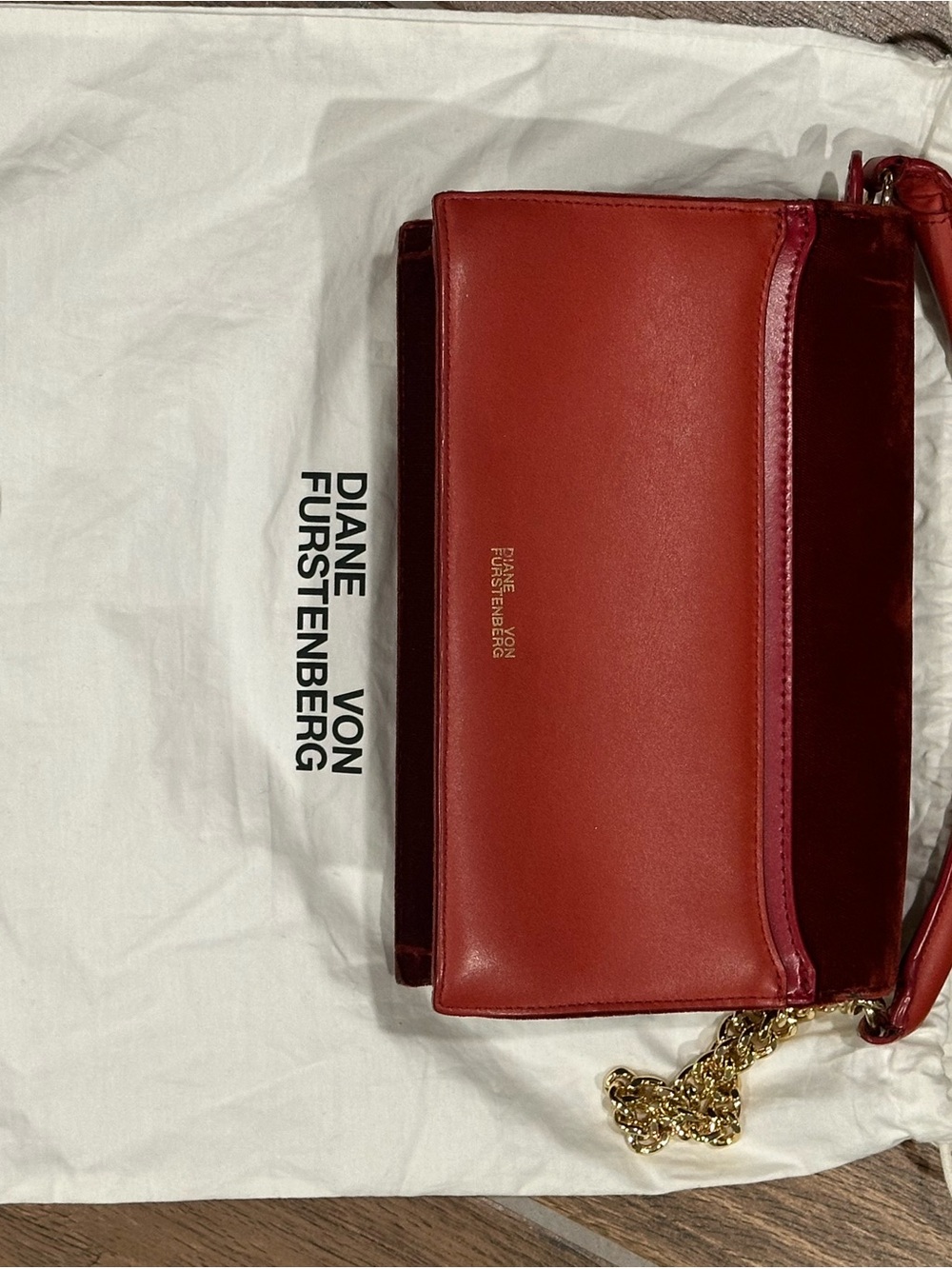 Diane von Furstenberg Red Leather and Velvet Convertible Crossbody Bag